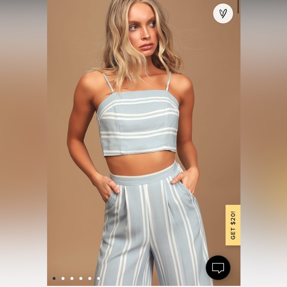 Lulu’s Coastal Living Light Blue and White Striped Two-Piece Jumpsuit - Picture 2 of 4